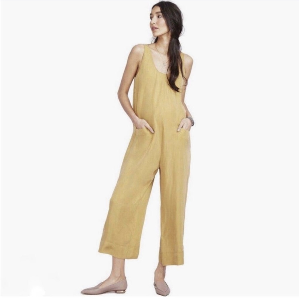Hatch mustard Yellow Jumpsuit with Pockets size 2 medium. 100% cupro (silk alt)